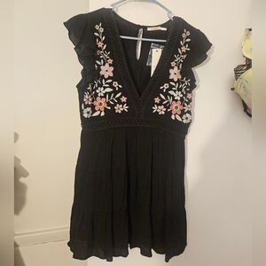 Black Dress with Floral Embroidery